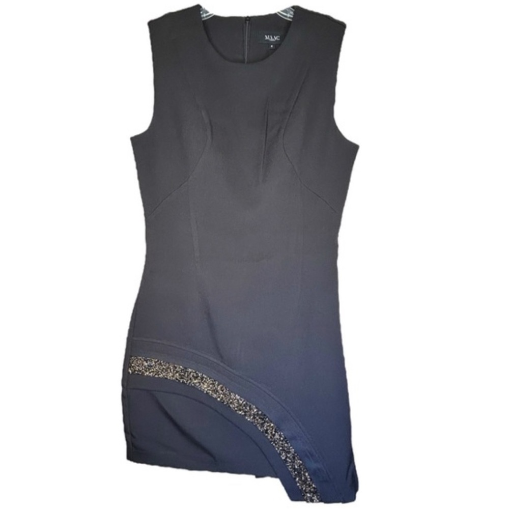 MAAC London Elegant Black Mini Dress with Gold Accents